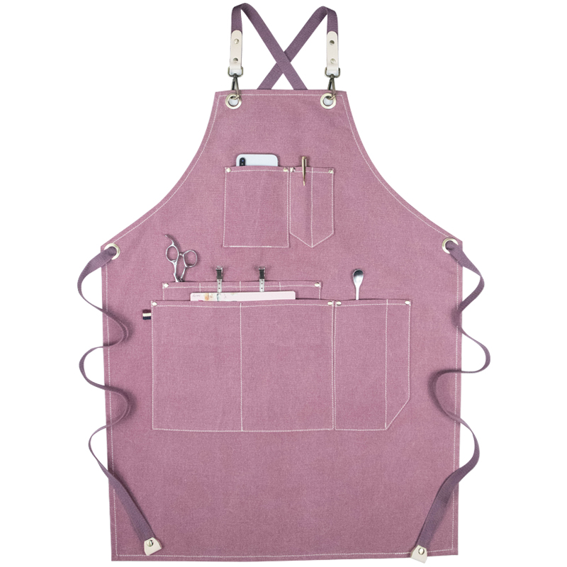 Lavender Cross-Back Salon Apron W/ Faux Leather Detail