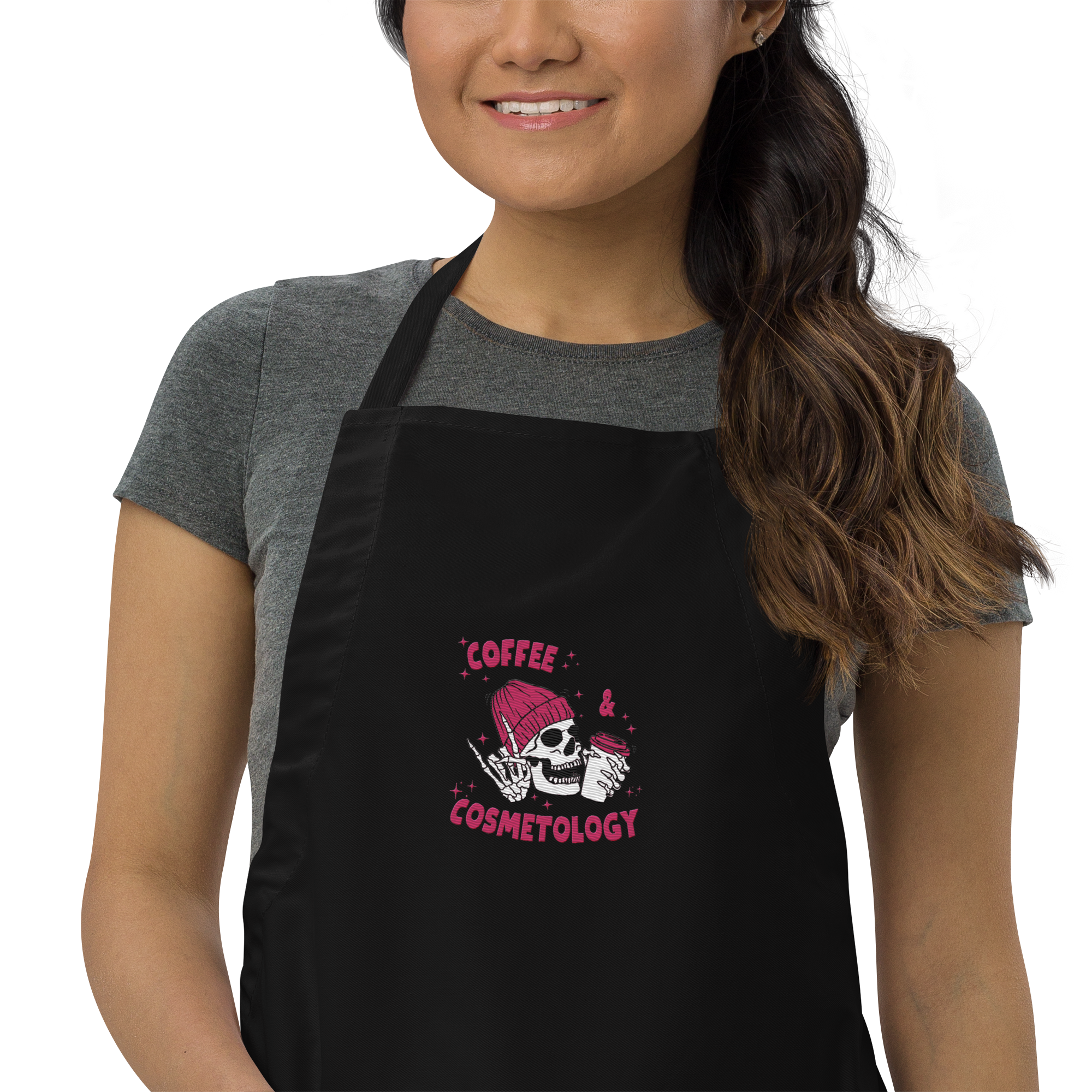 Coffee & Cosmetology Skeleton Embroidered Stylist Apron